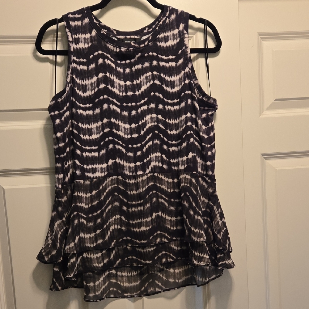 Simply Vera Sleeveless Black & White Sheer Ruffle Tank